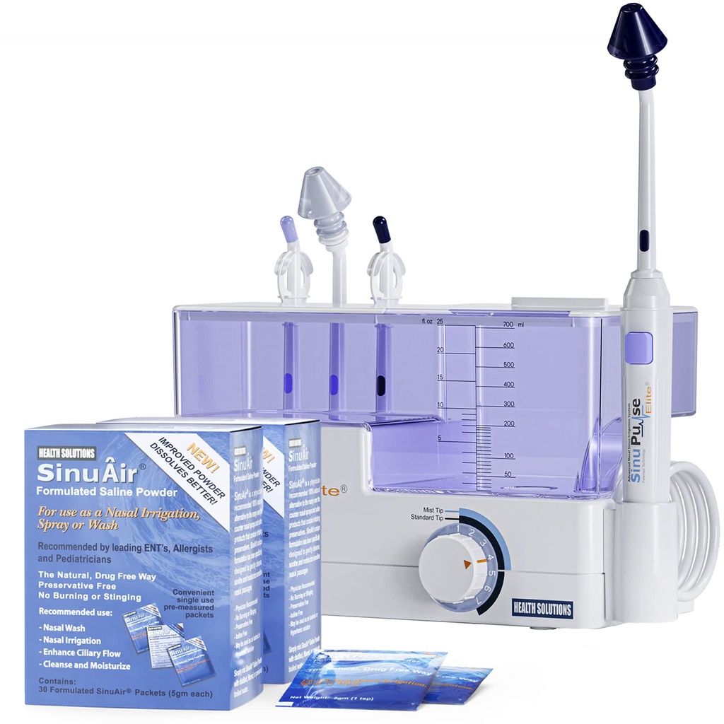 SinuPulse Elite Täiustatud Nasaalse Niisutussüsteem - Pulseeriv Siinus Ummikute Relief & Sinus Rinse Masin, Tõhusam Kui Neti Pot, Nina Spray Või Ninapesu Pudel, 90 SinuAir Paketid