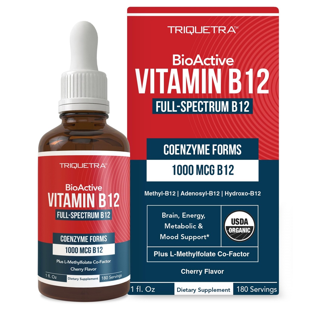 Bioaktiivne vitamiin B12 1000 mcg | Sisaldab 3 bioaktiivset vormi B12 pluss metüülfolaadi kofaktorit - metüül B12, adenosüül B12 ja hüdroksü B12 | sublingvaalne vorm, kirsi maitse, orgaaniline, vegan (180 serveerimist)