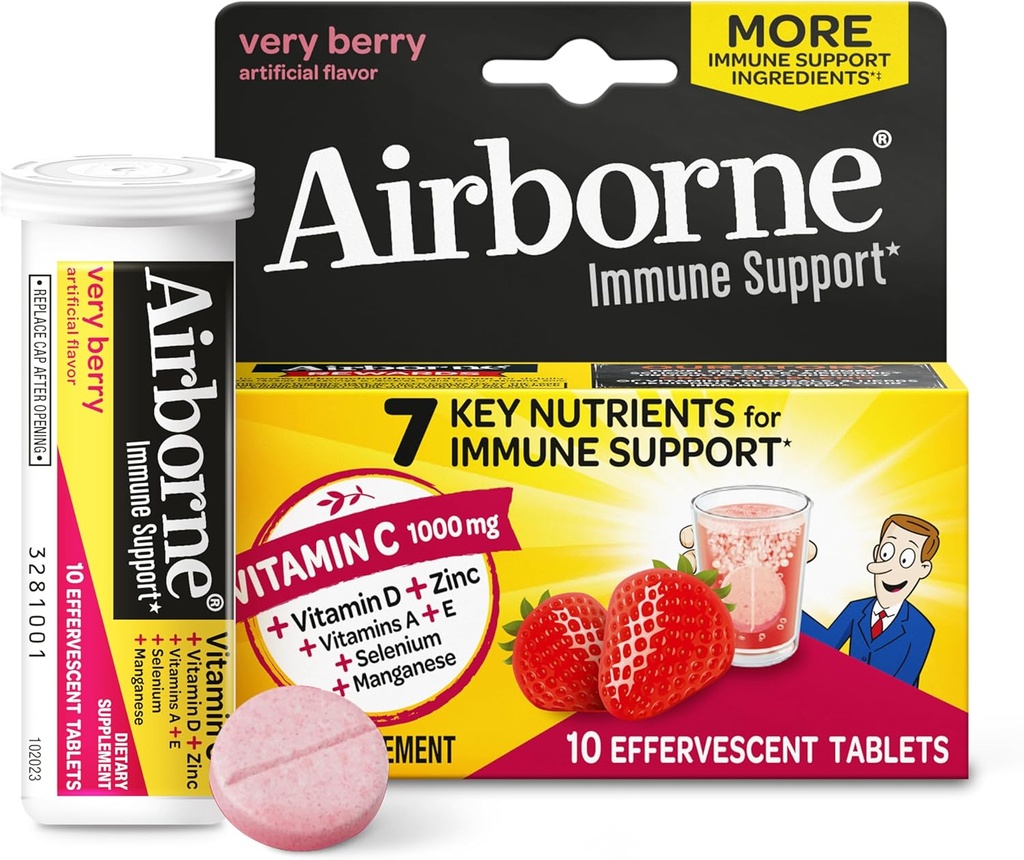 Vitamiin C 1000mg (per Serving) - õhus väga Berry kihisevad tabletid (10 loendatakse karbis), Gluteenivaba immuunsüsteemi tugilisa, vitamiinidega A C E, ZINC, Selenium, Echinacea ja ingver