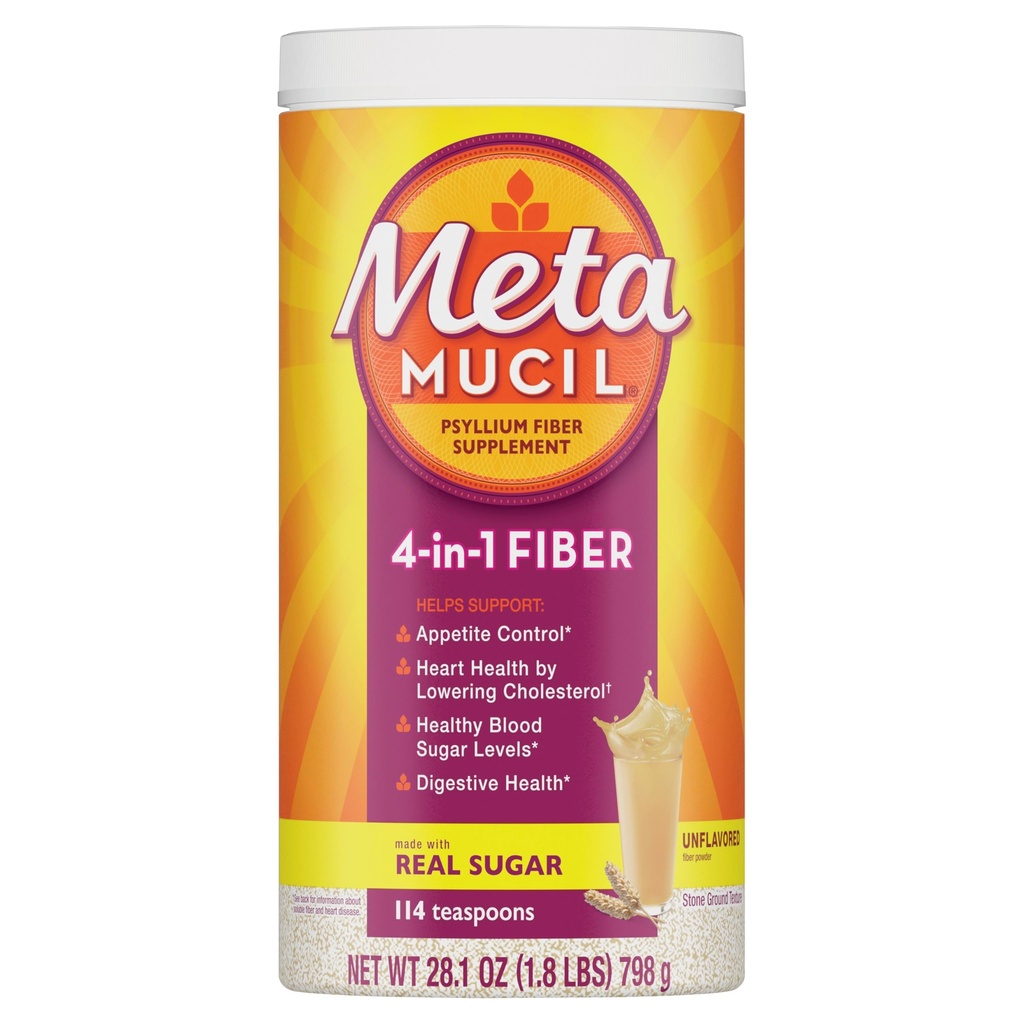 Metamucil, Psyllium Husk Pulber, maitsestamata originaaltekstuur, suhkur, 114 Servings, 4-in-1 Fiber Supplement, Daily Psyllium Husk Fiber Pulber aitab toetada seedetrakti tervist, edendades korrapärasust *