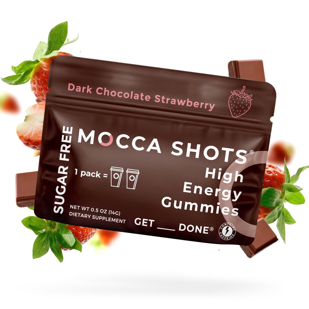 SGC kõrgeim kontsentratsioon 100mg kofeiini Gummy kohta, 2 Gummies per Pack, 6-Pack Mocca Shots Sugar-Free Maasika Taimepõhine nootroopne kiirenergia Ginkgo biloba, Theobromine.