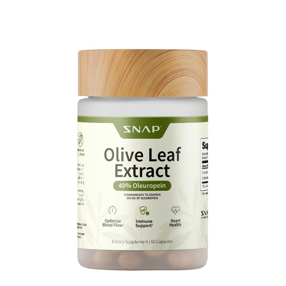 Snap Supplements Olive Leaf Extract Kapslid - Super Tugevus 40% Oleuropein verevoolu toetamiseks, parandada seedimist, Antioksüdandid Boost täiendada, parandada aju funktsiooni (60 kapslit)