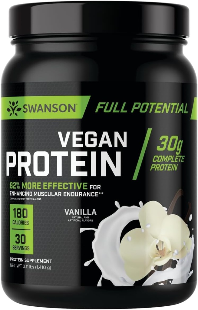 Swansoni täispotentsiaalne veganproteiin - Vanilla maitse, täisveganvalgu pulber lihaste ehitamiseks ja taastamiseks - 30 g