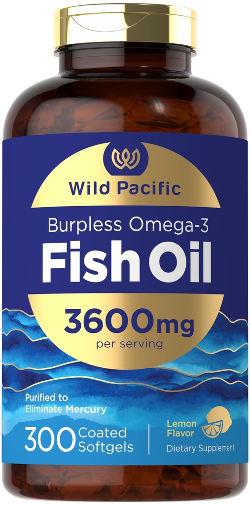 Carlyle Burpless Fish Oil 3600 mg | 300 Softgels | koos Omega-3 rasvhapetega | Sidrunimaitse | Non-GMO, Gluteen Free Supplement | by Wild Pacific