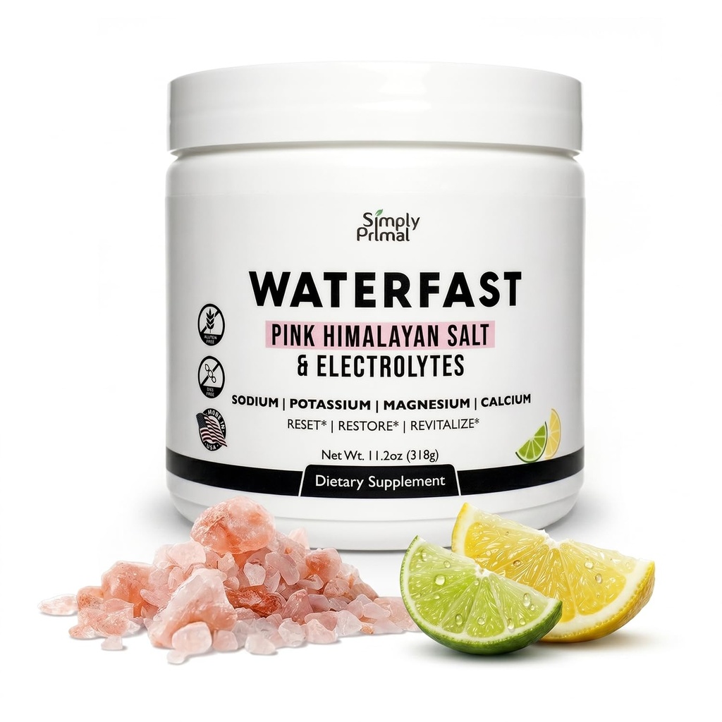 WATERFAST Keto elektrolüütpulber paastumiseks ja hüdreerimiseks - Sidrunlubja maitse | Roosa Himaalaja sool (naatrium), kaalium, magneesium, kaltsium | Suhkruvaba, gluteenivaba, sojavaba
