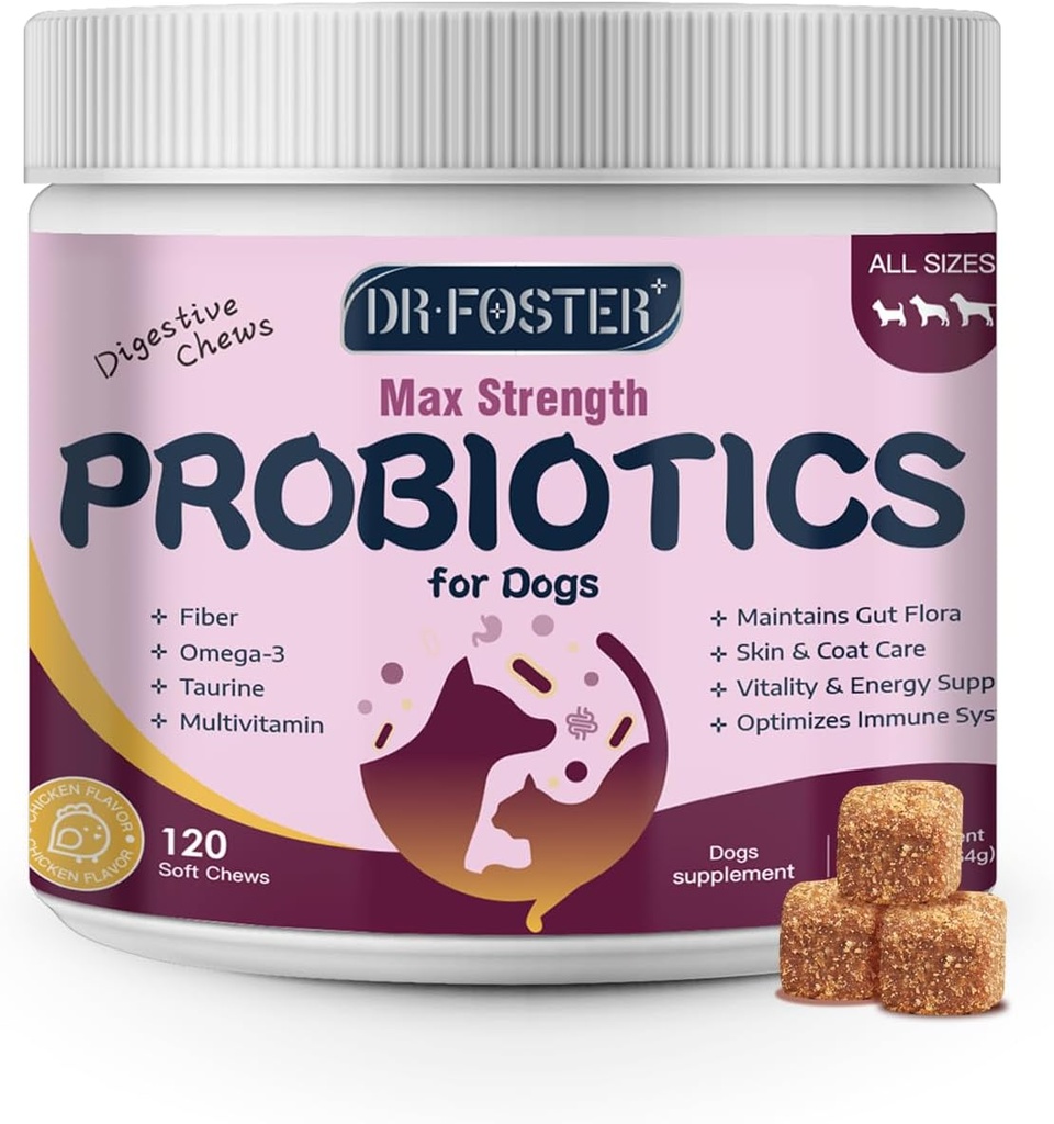 Probiootikumid koertele - koerte probiootikumid seedetrakti tervisele, prebiootikumid, seedeensüümid koertele kõrvitsaga, oomega-3, tugisool, immuunsüsteem, kõhulahtisus, 120 pehmet närimist