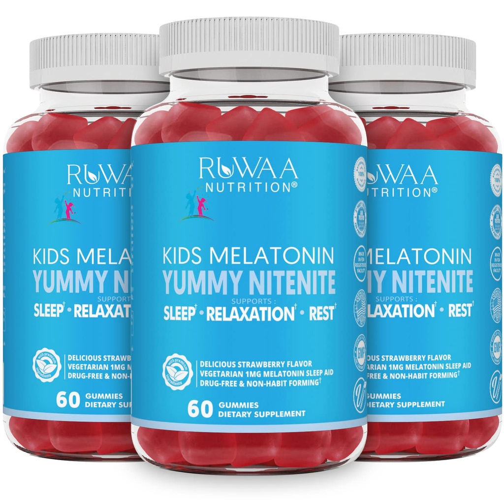 Melatoniin 1mg kummid lastele, ohutu, ravimivaba ja tõhus looduslik uneabi lastele. Lapsed 1mg Melatoniin Gummy, Gluteenivabad Vegetarian Restful Sleep tooted vanuses 4+. 180ct (3)