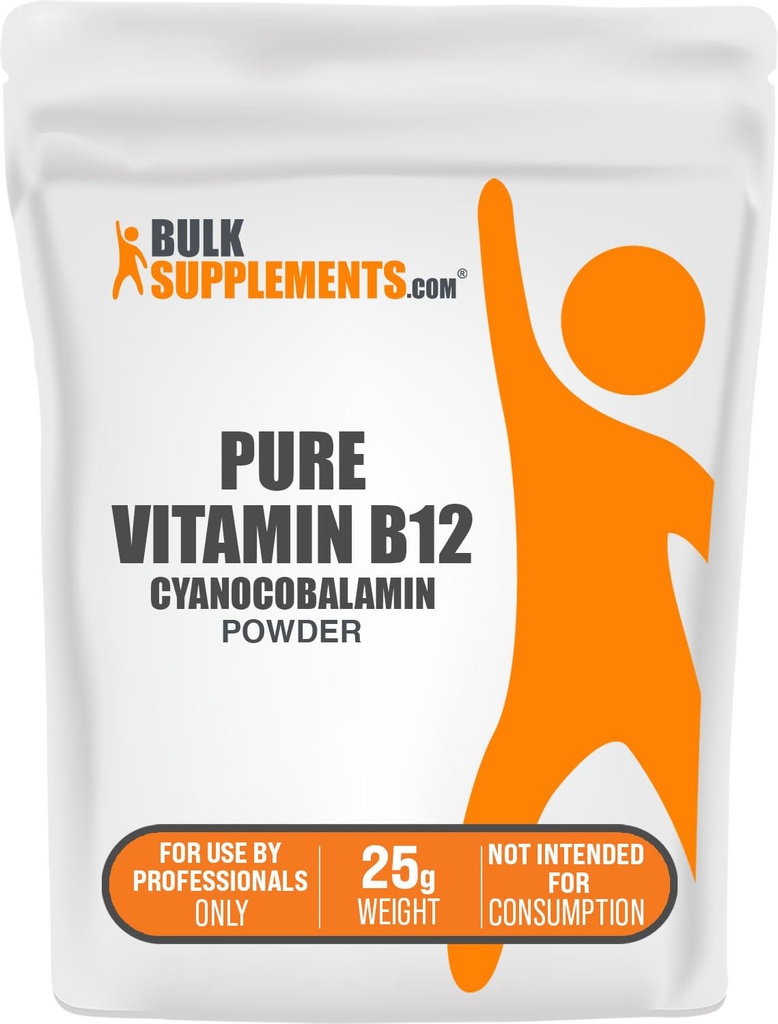 BulkSupplements.com Puhas B12-vitamiin pulber - tsüanokobalamiinina, B-vitamiini toidulisanditena, tsüanokobalamiin B12 toidulisandina - puhas toode, mitu serveerimist, 25 g (0,88 oz) (pakk 1)