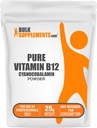 BulkSupplements.com Puhas B12-vitamiin pulber - tsüanokobalamiinina, B-vitamiini toidulisanditena, tsüanokobalamiin B12 toidulisandina - puhas toode, mitu serveerimist, 25 g (0,88 oz) (pakk 1)