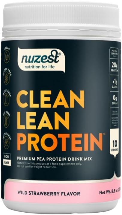 Nuzest - Vegan Peavalgu pulber - puhas Lean Protein, Premium Taimepõhine Valgu Pulber, Piimavaba, Gluteenivaba, GMO-vaba, Valgukoks, Wild Strawberry, 10 Servings, 8,8 oz