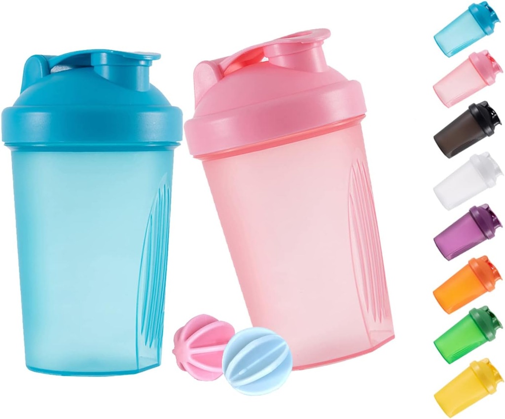 Shaker Bottle Protein Shakes ja 16-Ounce / 400ML Shaker-Bottle viskipallidega, mitte-BPA plastik (sinine + roosa (2PCS))
