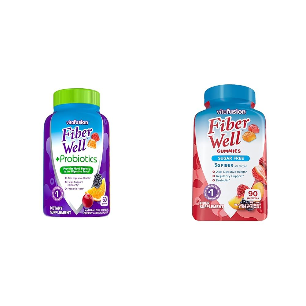 Vitafusion Fiber Well + probiootikumid Gummies täiskasvanutele, 60 Count Sugar Free Fiber Gummies, 90 Count