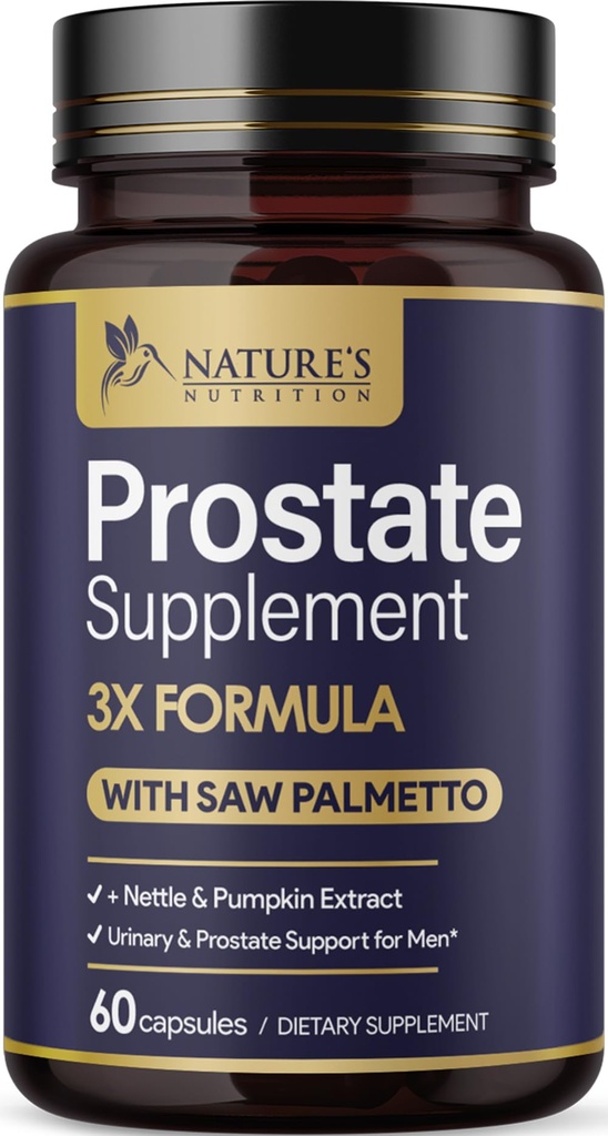 Eesnäärme tervise täiendused meestele 1000mg - 3X tugevus koos Saw Palmetto Blend Stinging Nettle Root & Pumpkin Seed Support Complex - toetab vannituba reisid eesnäärme ja kuseteede tervis - 60 kapslit