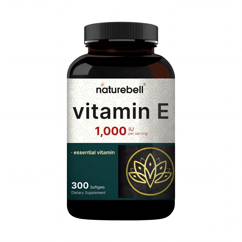 NatureBell E-vitamiini õli softgels, 1000 RÜ ühe serveerimise kohta, 300 pilli | Olulised antioksüdandid, kergesti imenduv vorm – toetab naha, südame ja immuunsuse tervist – mitte-GMO