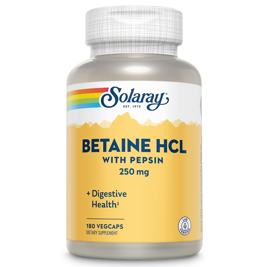 Solaray - HCl koos Pepsiniga - 250 mg - 180 kapslit