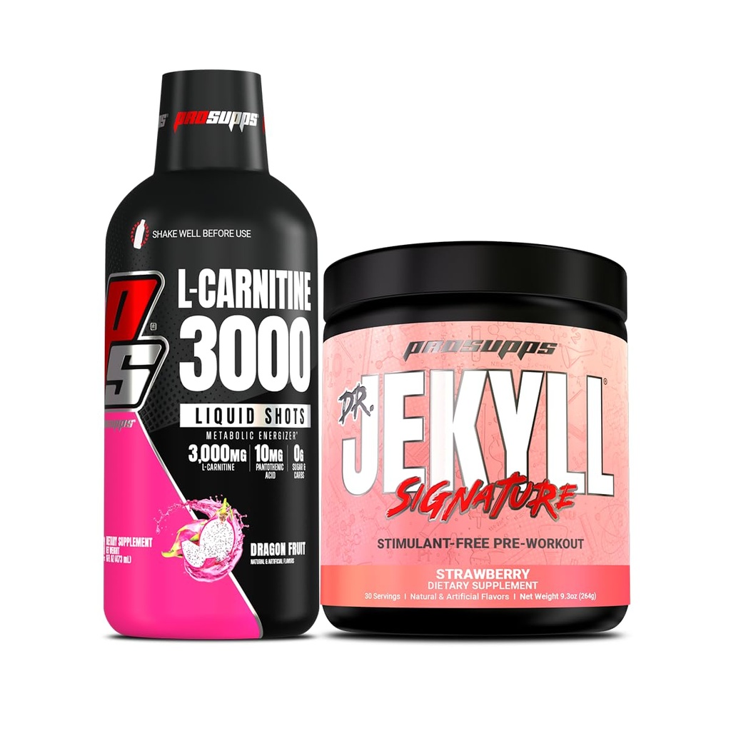 PROSUPPS L-karnitiin 3000 Stimulant Free Vedel Shots (31 Servings, Dragon Fruit) ja Mr. Hyde Signature Series Pre-Workout Energy Powdered Drink (30 Servings, Maasikas)