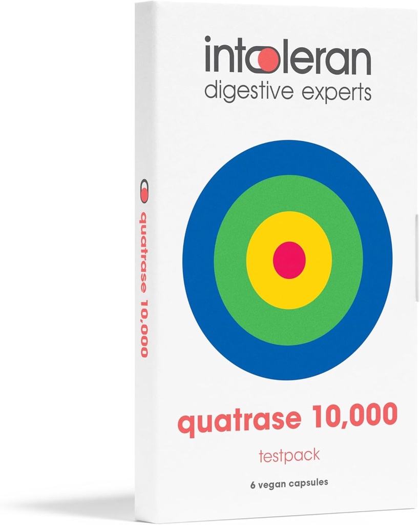 Intoleran Quatrase Forte Seedeensüümide Testpack - 6 kapslit | FODMAP-i talumatuse kõrge annusega toidulisand | Aitab seedida laktoosi ja kompleksseid süsivesikuid * | Puhas ja vegan | Madal FODMAP...