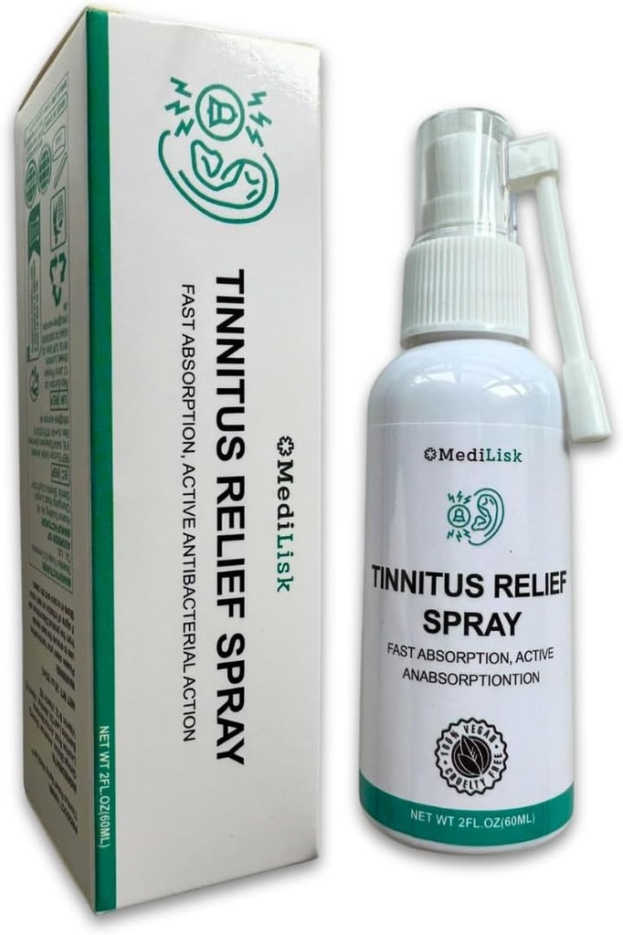 Medilisk Tinnitus Relief Spray - Toetab Tinnitus Relief Ringing Ears - Taimne kõrvahooldustooted - Tinnitus Ravi ennetamine - Mitte-Steroidaalne ja hüpoallergeenne - 1 Fl Oz - Pakend 1