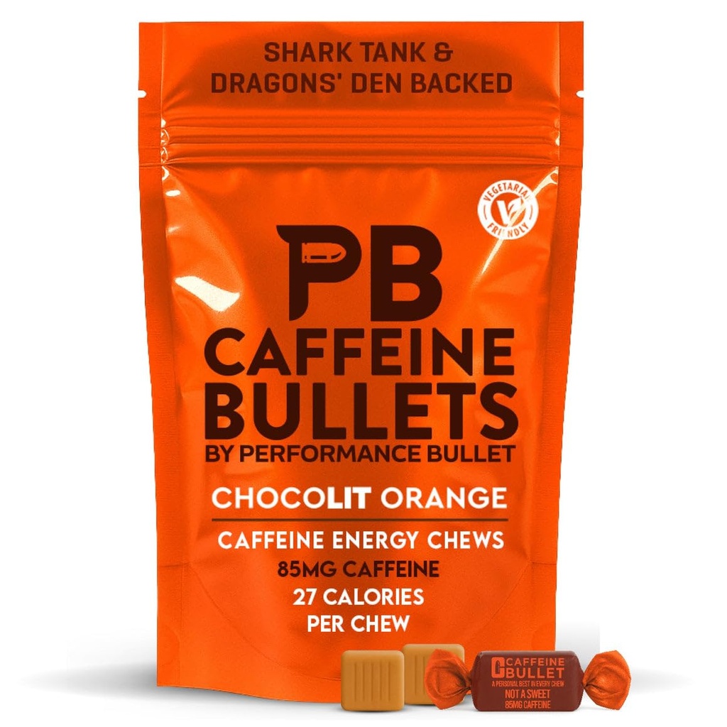 Kofeiin Bullet Energy Chews - Chocolate Orange. 40 * 85mg - Kiirem Kick kui pillid, geelid ja Gum. Sport Teadus Jooksmine, jalgrattasõit, Gaming ja Pre Treeningu Kestvus Boost.