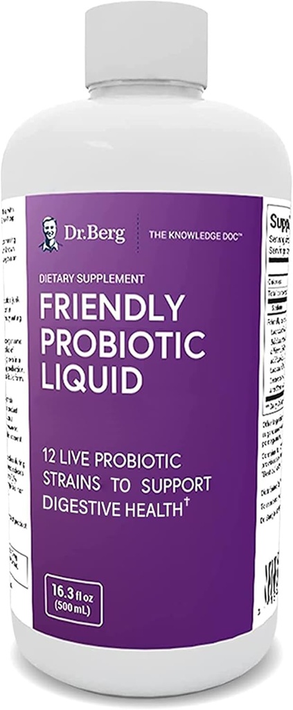 Dr Bergi sõbralik probiootikum Vedelik Toidulisandi Joogisegu w / 12 Live Probiootikumid Tüved ja Lactobacillus Acidophilus - Seedetrakti Tervis, Immuunsüsteem Ja Soolestiku Toetus Meestele Naistele Ja Lastele - 1 kuu Tarne