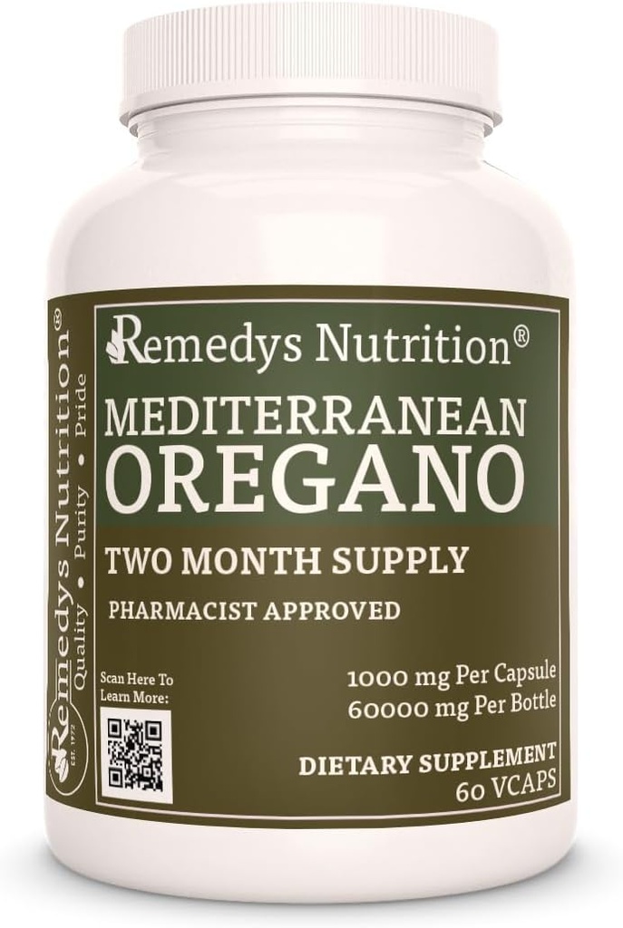 Remedy's Nutrition Vahemere Oregano | 1000 mg, 60 vegankapslit Taimne toidulisand | Kahe kuu pakkumine