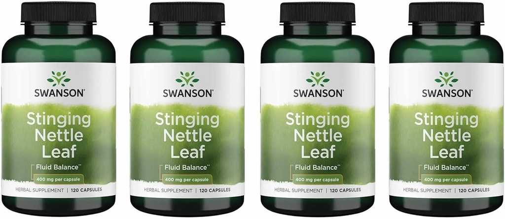 Swanson Stinging Nettle Leaf (Urtica Dioica) - Taimne lisand, mis soodustab kuseteede ja hingamisteede tervise toetamist - võib toetada tervislikku vedeliku tasakaalu - (120 kapslit) (4 pakendit)