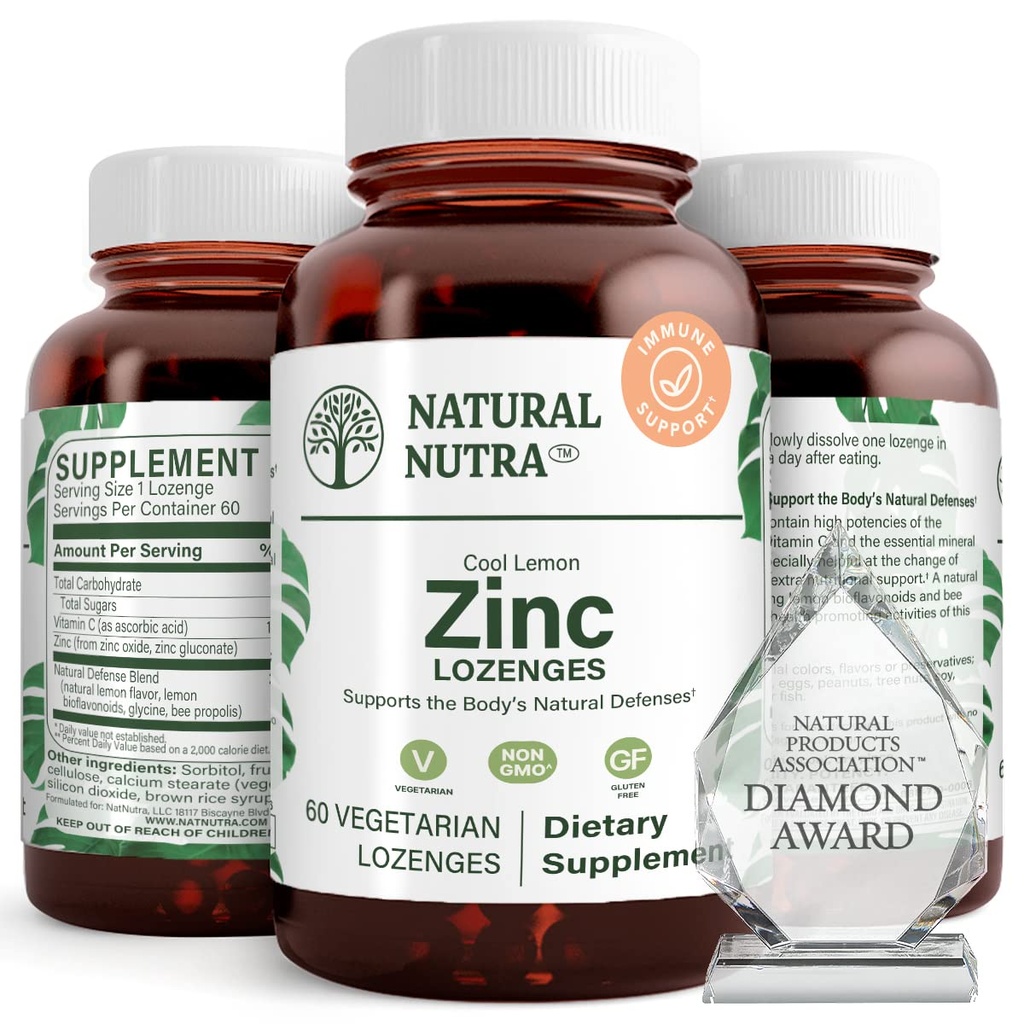 Looduslik Nutra Tsink Lozenges koos C-vitamiini, Sidruni maitse, toetada immuunsüsteemi, närvisüsteemi ja luu tugevus, rikastatud bioflavonoidide ja mesilaste Propolis, Sublingual Tsink Gluconate, 60 Taimetoitlane