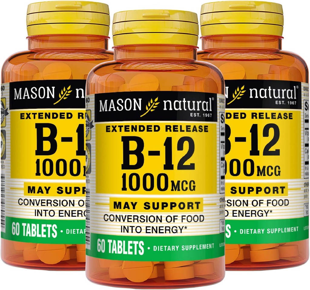 MASON LOODUSLIK B-12 1000Mcg Tsüanokobalamiini laiendatud vabastavad tabletid, 60-pudelid (3. pakendis)