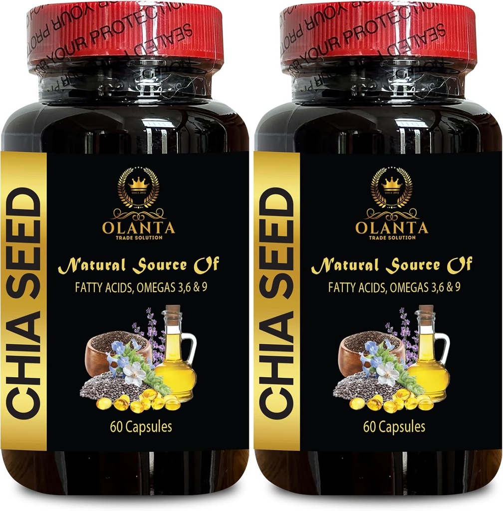CHIA Seed Supplement - Chia Seed Extract Pills, seedetrakti toidulisandid Kulturismi, Omega-3, kõrge kiudaine ja valgu allikas, olulised rasvhapped - 2 pudelit 120 kapslit