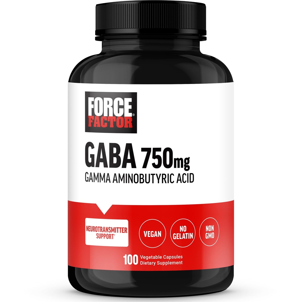 Jõufaktor GABA 750 mg kapslid, GABA lisa rahu, lõõgastumise, une ja fookuse toetamiseks, neurotransmitteri tugi, vegan, mitte-GMO, 100 GABA kapslit
