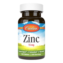 Carlson - tsink, 15 mg , tsinkpreparaat , tsinkglükonaat , immuunsüsteemi tugi ja naha tervis , tsinktabletid , antioksüdant , tsinkkapslid , 250 tabletti