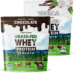 Opportuniteas Grass Fed Vanilla Choco Vadakuvalk Isolaatpulber - 20 g valgupulber ilma kunstlike magusaineteta, hormoonivabad lehmad, Non GMO - 5lb