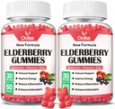 Orgaaniline Elderberry Gummies lastele ja täiskasvanutele - Sambucus Black Elderberry Gummies + Tsink ja vitamiin C & D3 toetavad immuunsüsteemi kaitset Lihaste tugevus Hammaste tervis [60 loend (pakk 2)]