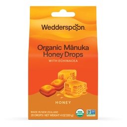 Wedderspoon Organic Manuka Honey Drops, Honey & Echinacea, 20 Count (Pack of 1) | Tõeline Uus-Meremaa Honey | Perfect Remedy for Dry Throats