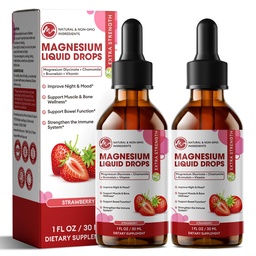 M tolli Magneesiumglütsinaat Vedelik, kõrge imendumine Magneesium Vedelik tilgad tsellulooskiud, Bromelain, Vitamiin B6, C, D, Tsink, Magneesiumilisa lastele ja täiskasvanutele, Maasikamaitse, 2 Pack
