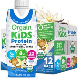 Orgain Organic Kids Nutritional Protein Shake, Vanilla, Healthy Kids Snacks, 8g Piimaproteiin, 3g Fiber, 22 Vitamiinid ja mineraalid, No Soy koostisosad, Gluteenivaba, Non-GMO, 8,25 Fl Oz (Pack of 12)
