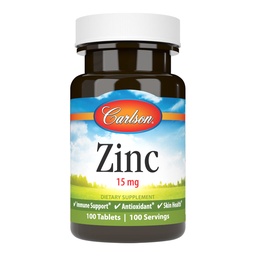 Carlson - tsink, 15 mg , tsinkpreparaat , tsinkglükonaat , immuunsüsteemi tugi ja naha tervis , tsinktabletid , antioksüdant , tsinkkapslid , 100 tabletti
