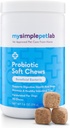 MySimplePetLab koera probiootikumid, 5-tüve probiootiline segu, tervislikud lemmiklooma närimiskoed, toetab seedetrakti tervist, soolestiku funktsiooni, immuunsüsteemi, maitsvat probiootilist pehmet närimist koertele, igapäevane täiendus