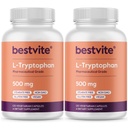 BESTVITE L-trüptofaan 500 mg kapsli kohta (240 taimset kapslit) (2- pakendit) - Steaate ei ole - ränidioksiidi ei ole - želatiini ei ole - vegan - gluteenivaba - mitte GMO
