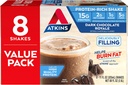 Atkins Gluten Vaba Valk-Rikas Shake, Dark Chocolate Royale, Keto-Sõbralik, 8 Count (Pack of 1)