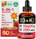 Venture Pal 5-in-1 Vitamiin D3 10000 IU & K2 kui MK-7 200mcg koos magneesiumi, MCT õli, tsingi, suhkruvaba D-vitamiini vedelikuga |Maksimaalne imendumine luu, meeleolu ja immuunsüsteemi tervisele - 2 FL OZ, 67 päeva