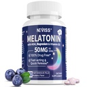 Melatoniin 50 mg täiskasvanutele - ekstra tugevus 9-in-1 kiire lahustamine sublingvaalne - w/vitamiin D3 & MSM, lõõgastav taimesegu- ashwagandha, sidrunipalsam, passioonlill, hamomiil, suhkruvaba, Vegan 60 Servings