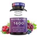 Thomas'i looduslikud abinõud Resveratrol 1600mg Orgaaniline trans-resveratrooli antioksüdandi lisand orgaanilise viinamarjaseemne ekstraktiga ja kvertsetiin- vananemisvastane ja kardiovaskulaarne tugi - 120 kapslit