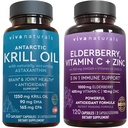Viva Naturals Antarktika krill õli ja leedripuu, vitamiin C, tsink ja vitamiin D3 5000 IU komplekt, 1250 mg krillõli, mis annab Omega 3 EPA ja DHA liigese tervise jaoks, leedripuu immuunsuse toetamiseks