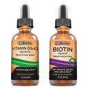 SBR Nutrition D3+K2 and Biotin Bundle Vitamin D3K2 (MK7) Vedelad tilgad, piparmünt, 1oz | Biotiin 5000mcg Vedelad tilgad, Vanilla 2oz | täiskasvanutele ja lastele | Mitte-GMO, Gluteenivaba
