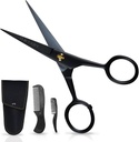 Ontaki Mustache Käärid Meestele - 5-tollised, mustad - Saksa kõrge süsinikusisaldusega terasest Bevel-Edge täpsuseks - Habeme trimmimiskäärid - Sisaldab Mustache & Beard Combs & Carrying Pouch