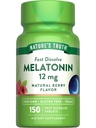 Looduse tõde Melatoniin 12 mg | 150 tabletti | Kiire lahustamine | looduslik marjamaitse | Vegan, mitte-GMO ja gluteenivaba toidulisand täiskasvanutele