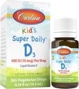 Carlson - Kid's Super Daily D3, D-vitamiini tilgad lastele, 400 RÜ tilga kohta, 1-aastane tarne, süda ja immuunsus Tervis, taimetoitlane, vedel D-vitamiini tilgad, maitsestamata, 365 tilka