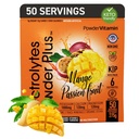 PowderVitamin Electrolytes Powder Plus (50 Servings) Mango Passionfruit Elektrolüüt Pulber Nullkalor Keto, 0 Suhkur, No Maltodekstriin, 1000mg Kaalium, 120mg Kaltsium, 120mg Magneesium, Hüdratsioon Pulber