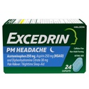 Excedrin PM peavalu leevendamiseks, atsetaminofeen 250mg, aspiriin 250mg, difenhüdramiintsitraat 38mg, valu leevendaja, öine uneabi, 24 krahv